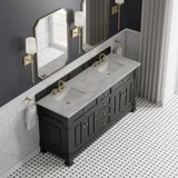 Brookfield 72" Double Vanity, Black Onyx w/ 3 CM Victorian Silver Silestone Top w/ FreePower Wireless Charger