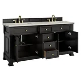 Brookfield 72" Double Vanity, Black Onyx w/ 3 CM Victorian Silver Silestone Top w/ FreePower Wireless Charger
