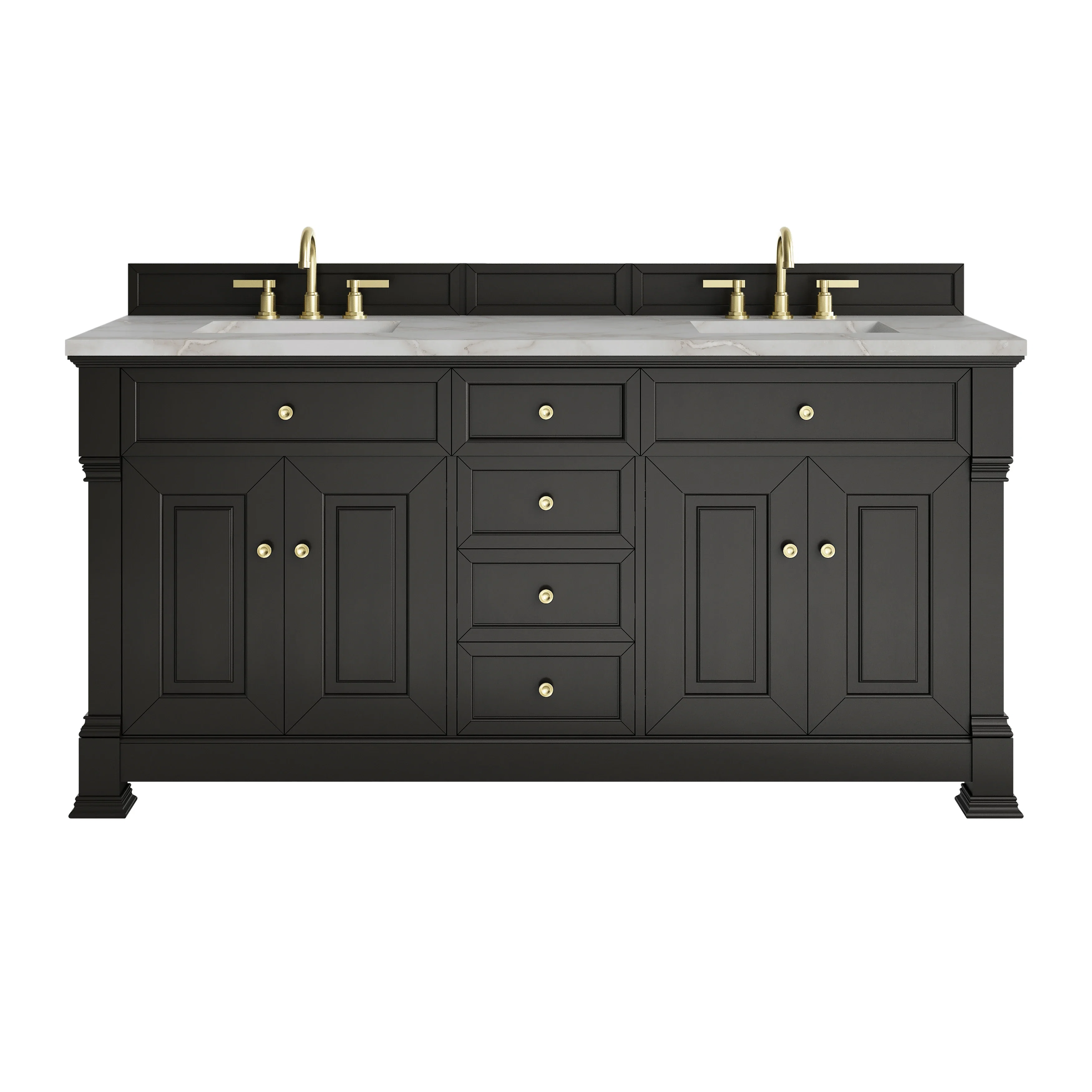 Brookfield 72" Double Vanity, Black Onyx w/ 3 CM Victorian Silver Silestone Top w/ FreePower Wireless Charger