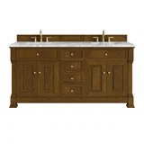 Brookfield 72" Double Vanity, Honey Oak w/3 CM Carrara White Marble Top