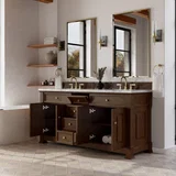 Brookfield 72" Double Vanity, Honey Oak w/3 CM Carrara White Marble Top