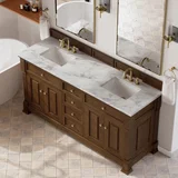 Brookfield 72" Double Vanity, Honey Oak w/3 CM Carrara White Marble Top