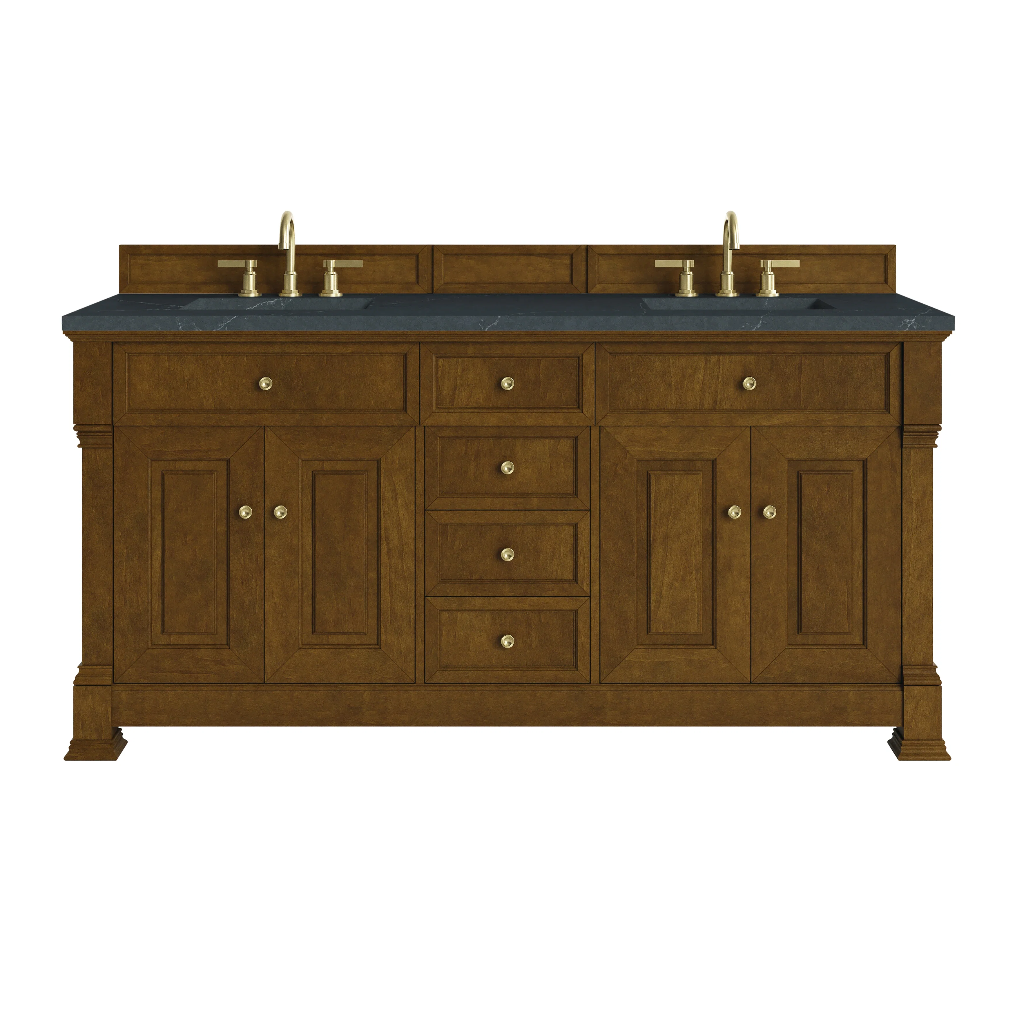 Brookfield 72" Double Vanity, Honey Oak, w/ 3 CM Charcoal Soapstone Silestone Top
