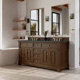 Brookfield 72" Double Vanity, Honey Oak, w/ 3 CM Charcoal Soapstone Silestone Top
