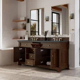 Brookfield 72" Double Vanity, Honey Oak, w/ 3 CM Charcoal Soapstone Silestone Top