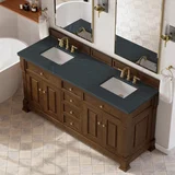 Brookfield 72" Double Vanity, Honey Oak, w/ 3 CM Charcoal Soapstone Silestone Top