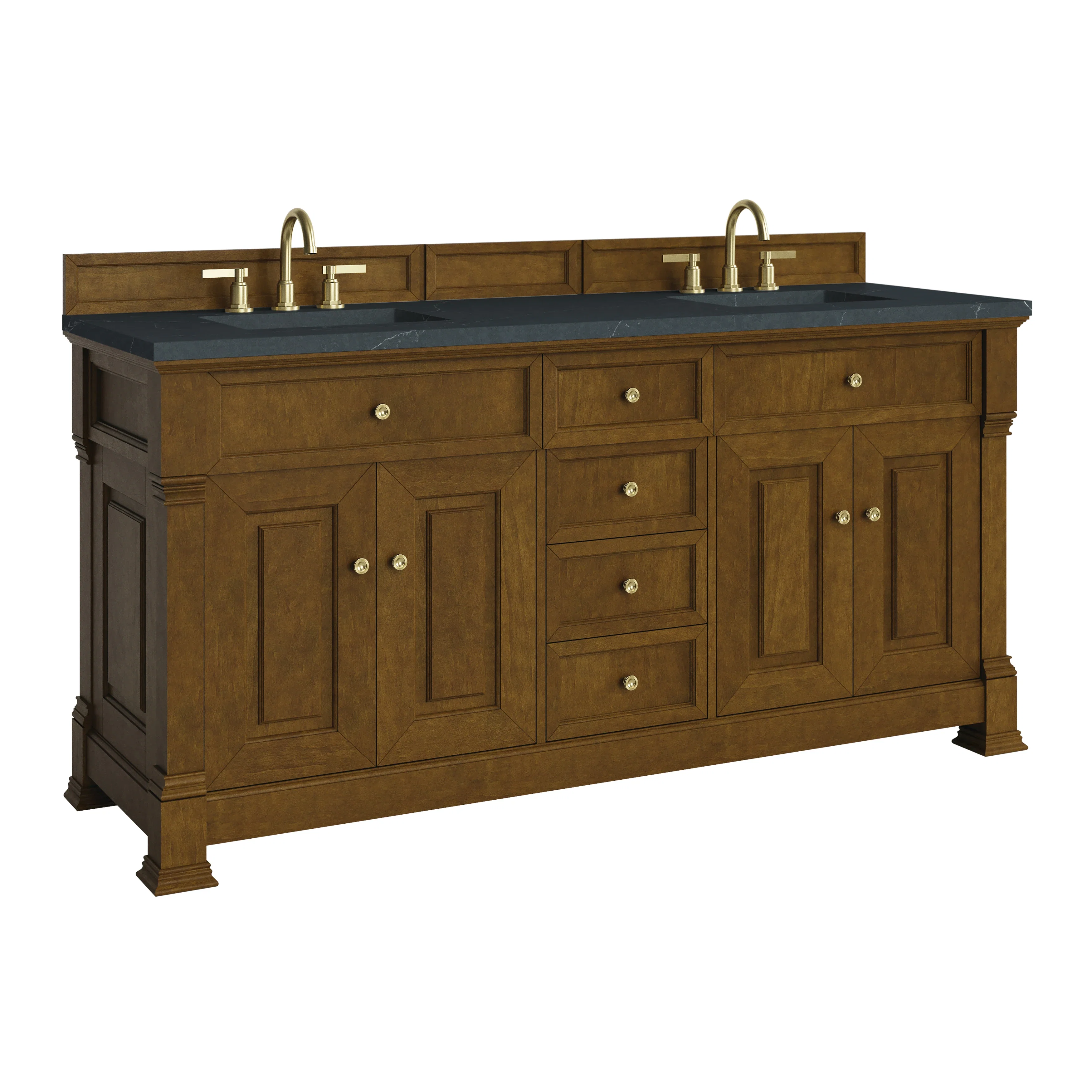 Brookfield 72" Double Vanity, Honey Oak, w/ 3 CM Charcoal Soapstone Silestone Top