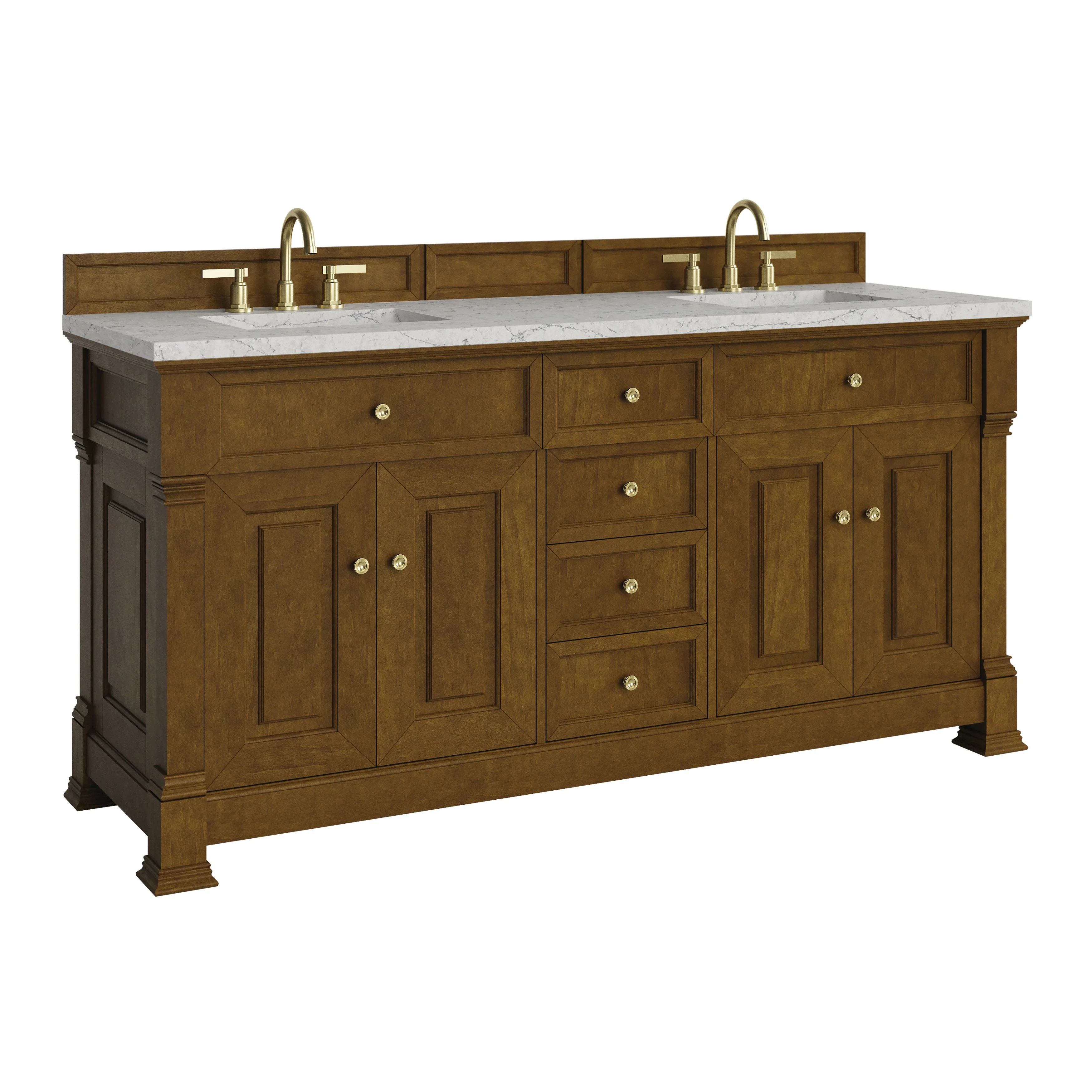 Brookfield 72" Double Vanity, Honey Oak w/ 3 CM Eternal Jasmine Pearl Silestone Top