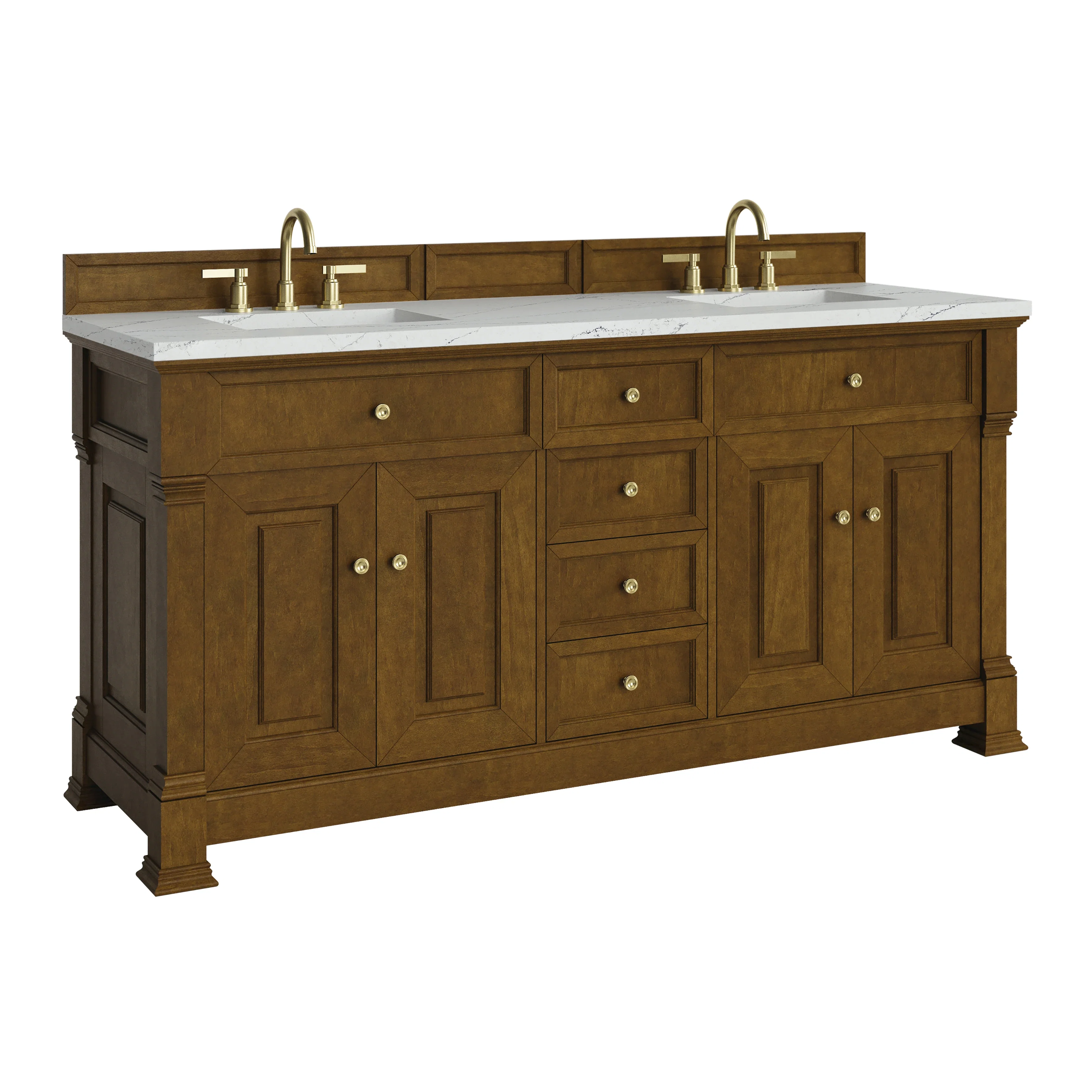 Brookfield 72" Double Vanity, Honey Oak w/ 3 CM Ethereal Noctis Silestone Top
