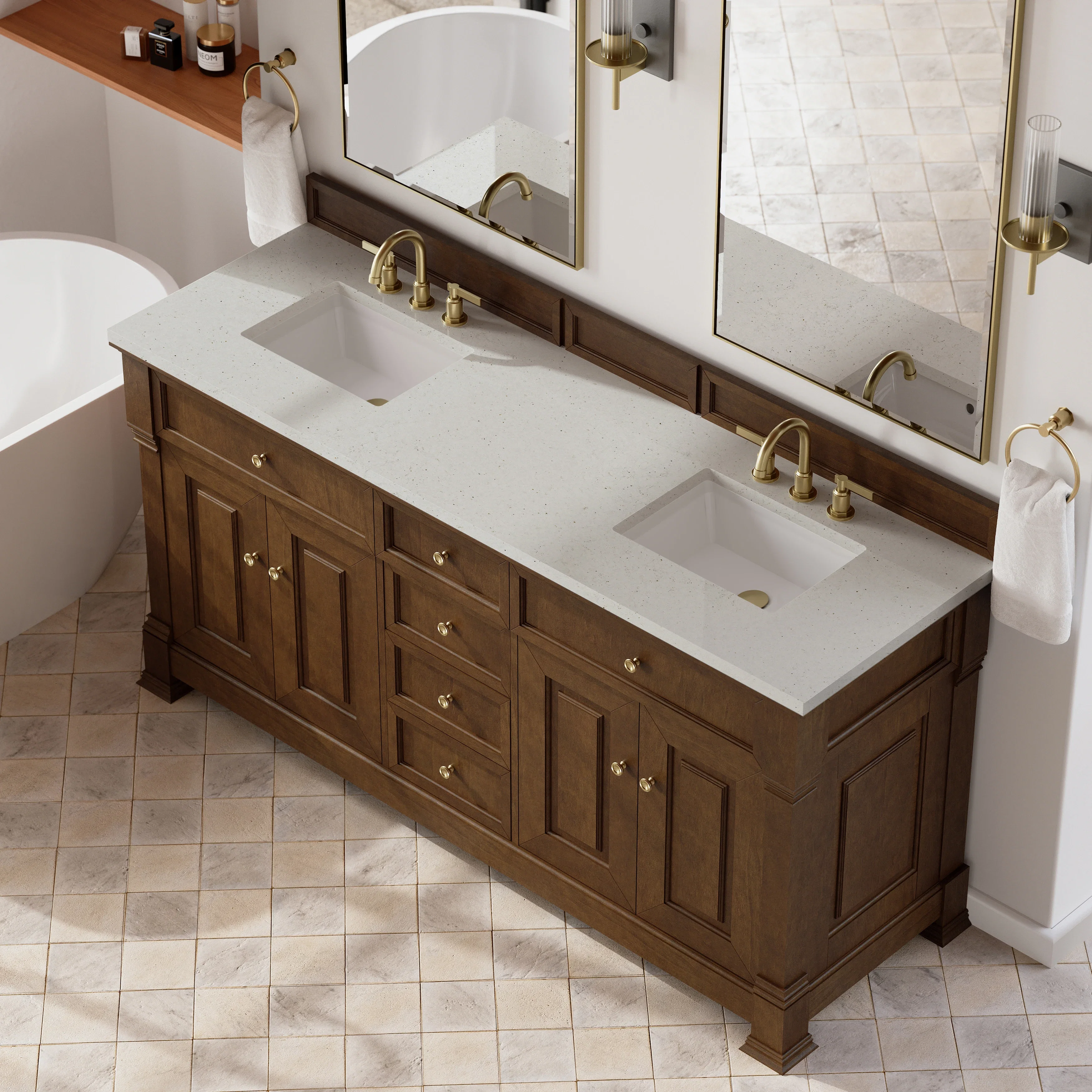 Brookfield 72" Double Vanity, Honey Oak w/ 3 CM Lime Delight Silestone Top