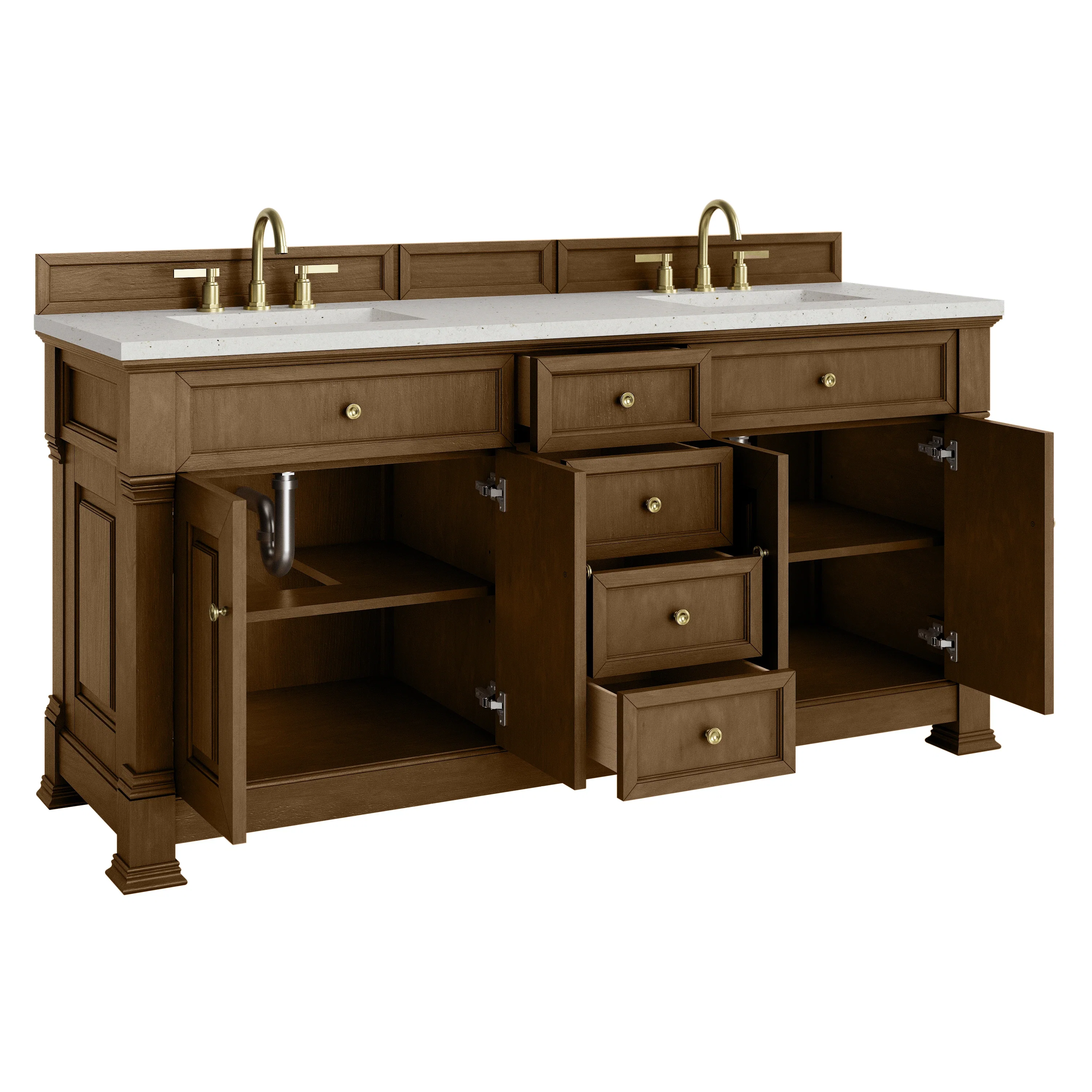 Brookfield 72" Double Vanity, Honey Oak w/ 3 CM Lime Delight Silestone Top