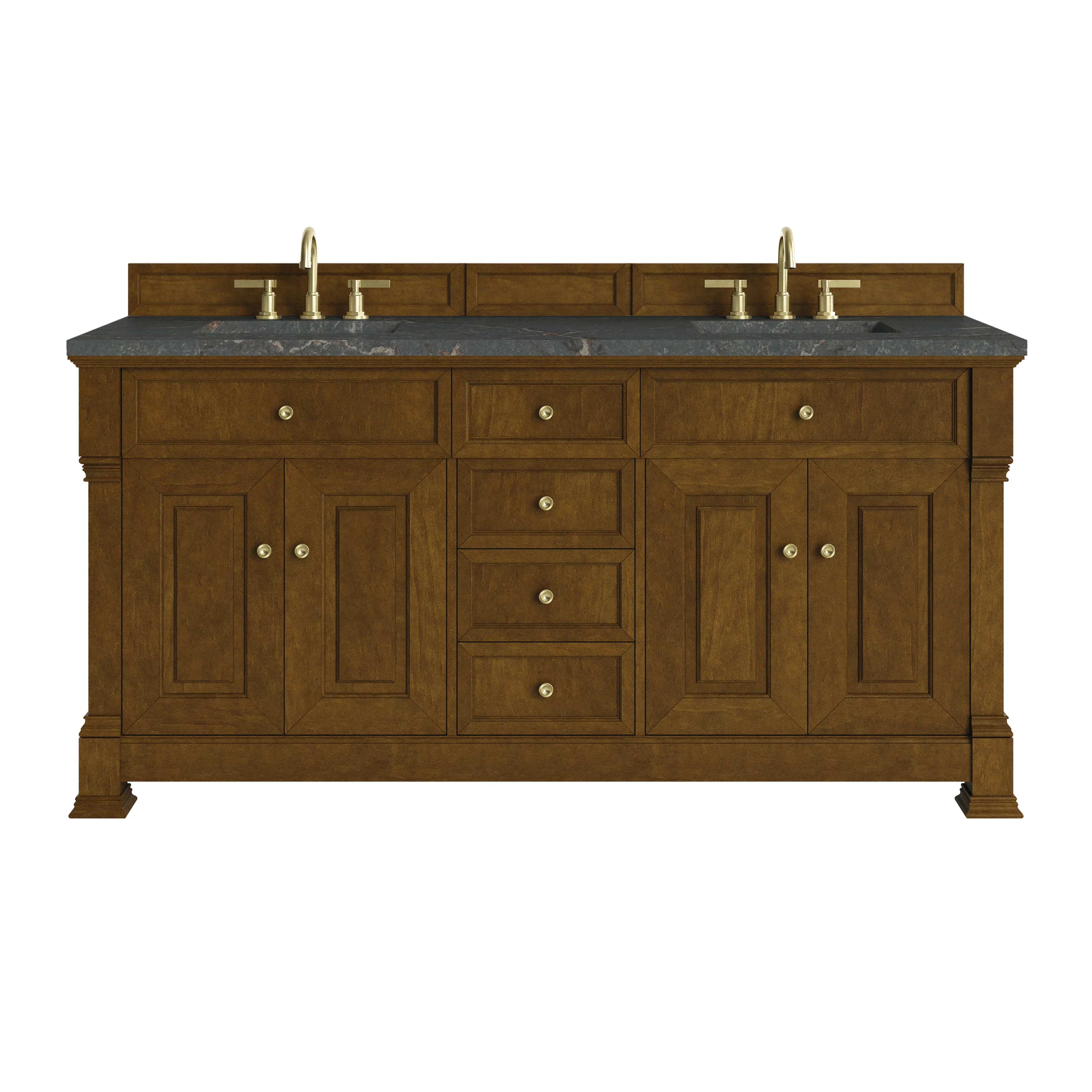 Brookfield 72" Double Vanity, Honey Oak w/ 3 CM Parisien Bleu Silestone Top