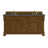Brookfield 72" Double Vanity, Honey Oak w/ 3 CM Parisien Bleu Silestone Top