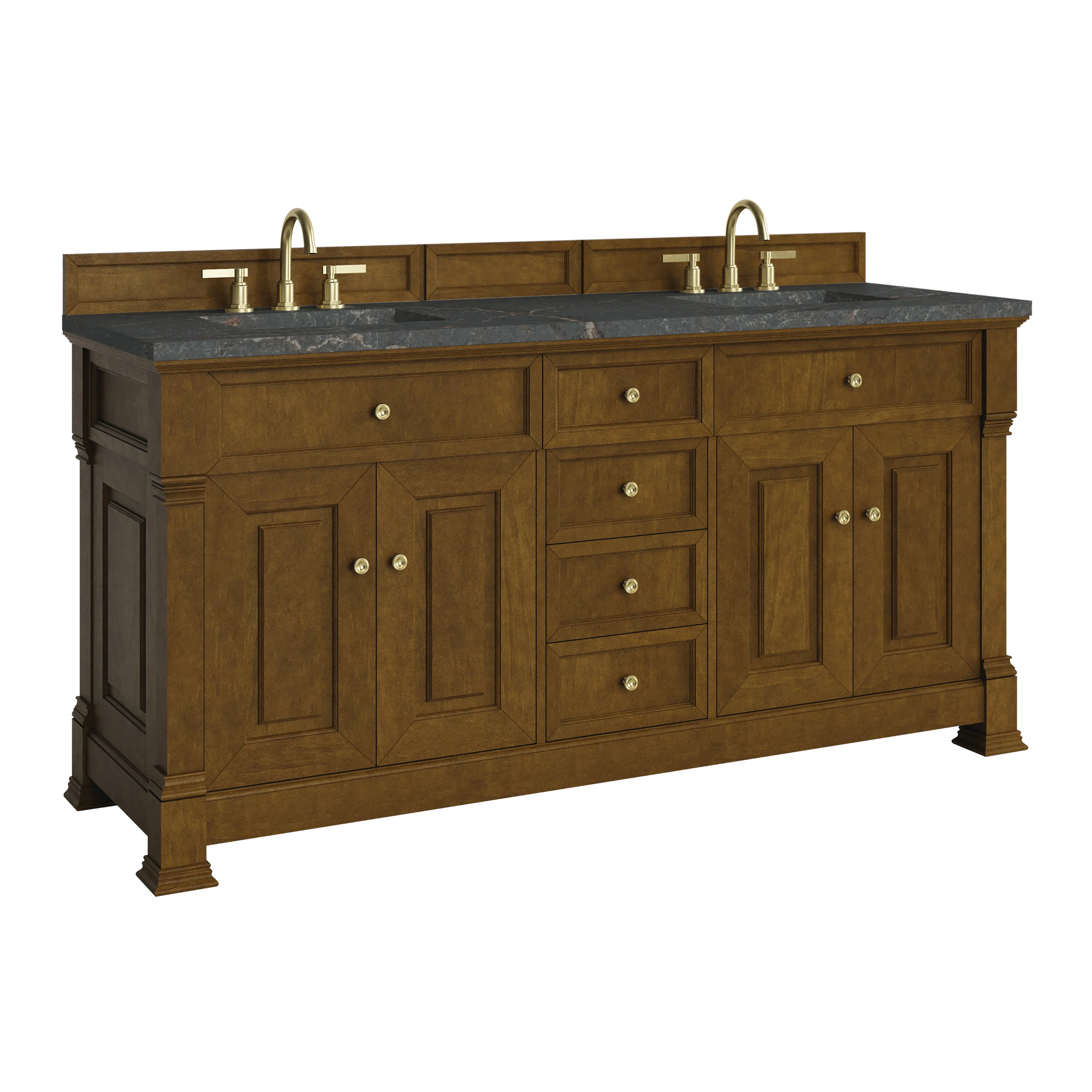 Brookfield 72" Double Vanity, Honey Oak w/ 3 CM Parisien Bleu Silestone Top
