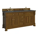 Brookfield 72" Double Vanity, Honey Oak w/ 3 CM Parisien Bleu Silestone Top