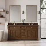 Brookfield 72" Double Vanity, Honey Oak w/ 3 CM Parisien Bleu Silestone Top