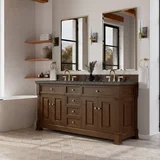 Brookfield 72" Double Vanity, Honey Oak w/ 3 CM Parisien Bleu Silestone Top