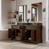 Brookfield 72" Double Vanity, Honey Oak w/ 3 CM Parisien Bleu Silestone Top