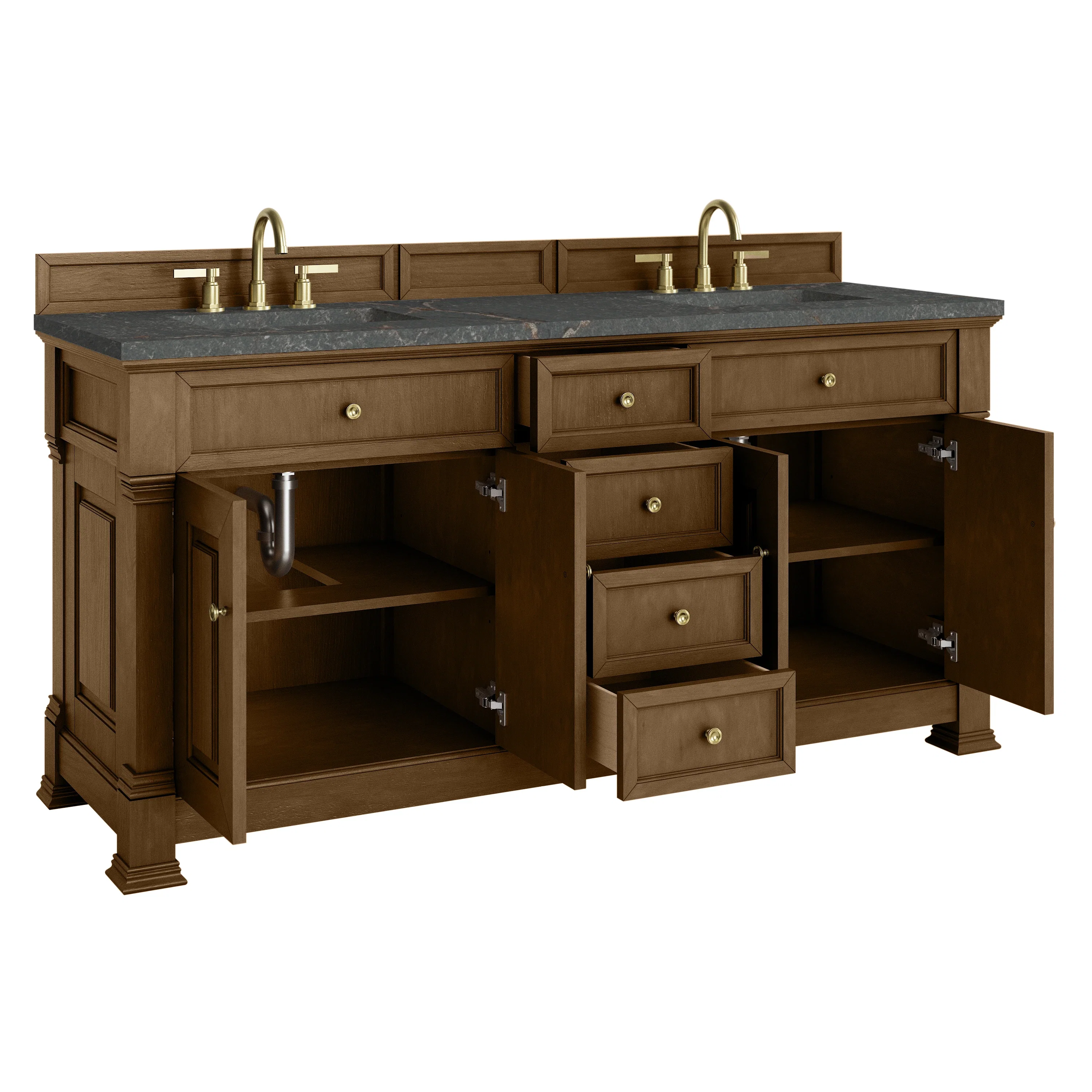 Brookfield 72" Double Vanity, Honey Oak w/ 3 CM Parisien Bleu Silestone Top