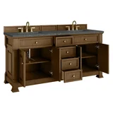 Brookfield 72" Double Vanity, Honey Oak w/ 3 CM Parisien Bleu Silestone Top