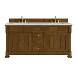 Brookfield 72" Double Vanity, Honey Oak, w/ 3 CM Siberian Silestone Top
