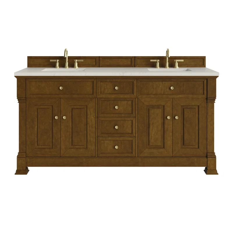 Brookfield 72" Double Vanity, Honey Oak, w/ 3 CM Siberian Silestone Top