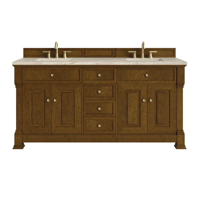 Brookfield 72" Double Vanity, Honey Oak, w/ 3 CM Tajnar Eclos Top