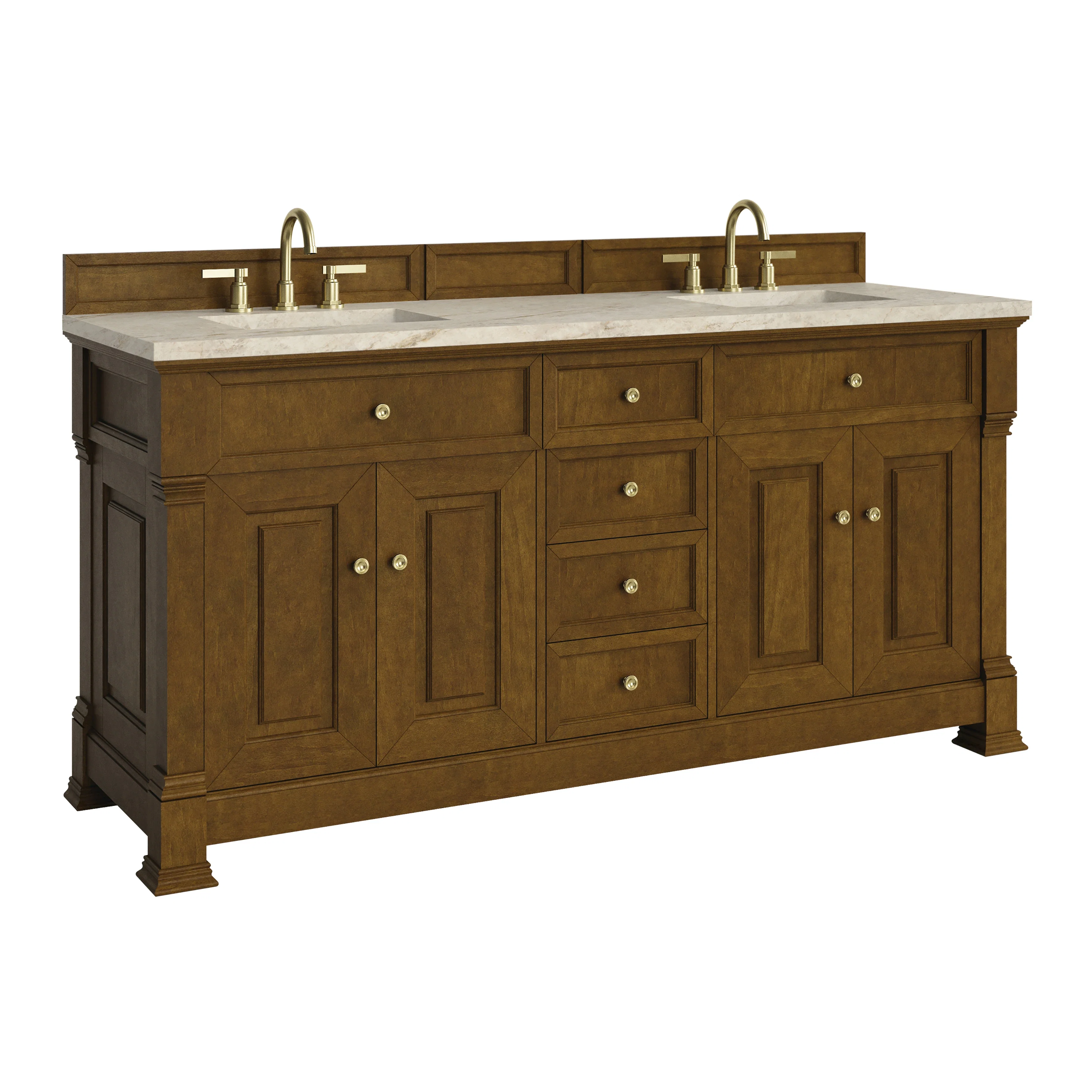 Brookfield 72" Double Vanity, Honey Oak, w/ 3 CM Tajnar Eclos Top