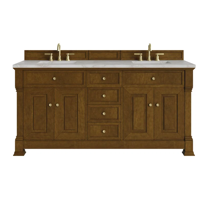 Brookfield 72" Double Vanity, Honey Oak w/ 3 CM Victorian Silver Silestone Top