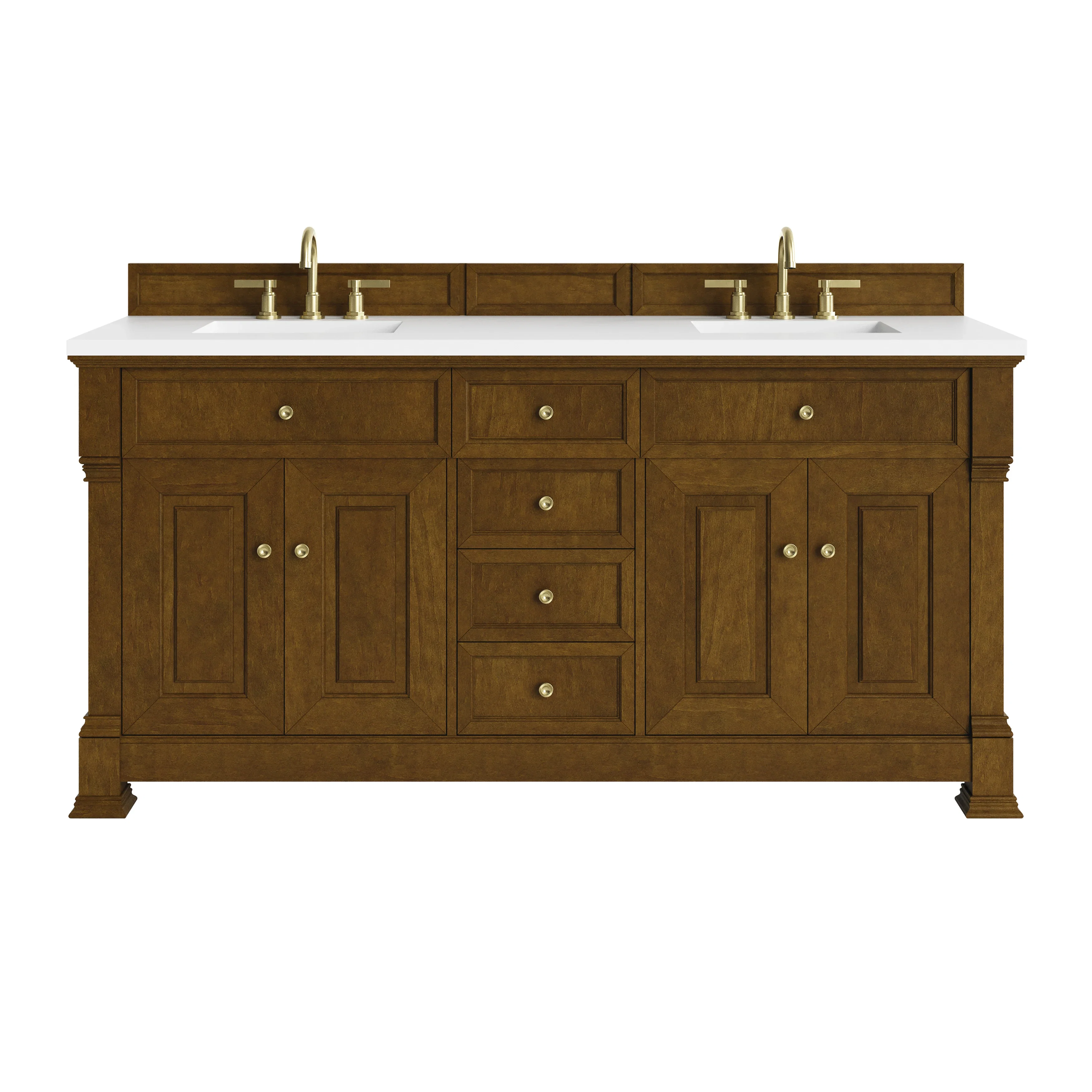 Brookfield 72" Double Vanity, Honey Oak,  w/ 3 CM White Zeus Silestone Top