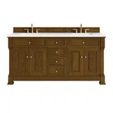 Brookfield 72" Double Vanity, Honey Oak,  w/ 3 CM White Zeus Silestone Top