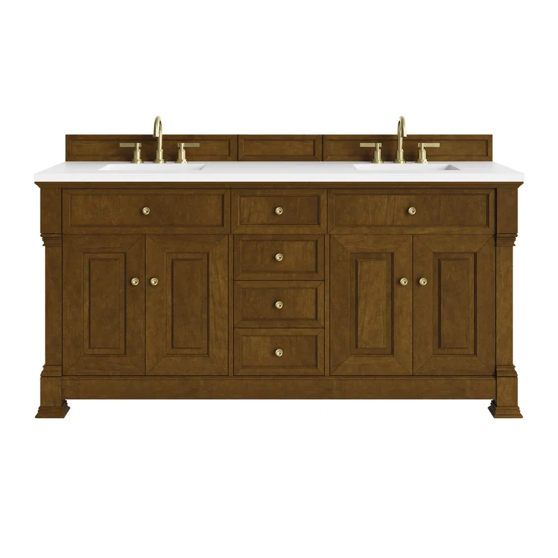 Brookfield 72" Double Vanity, Honey Oak, w/ 3 CM White Zeus Silestone Top