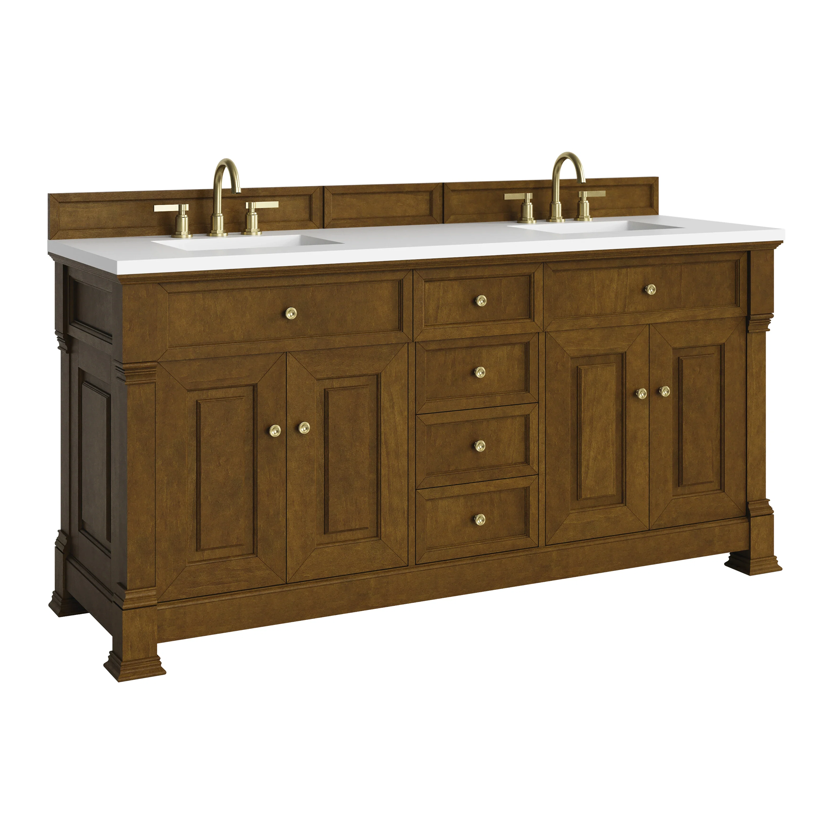 Brookfield 72" Double Vanity, Honey Oak,  w/ 3 CM White Zeus Silestone Top