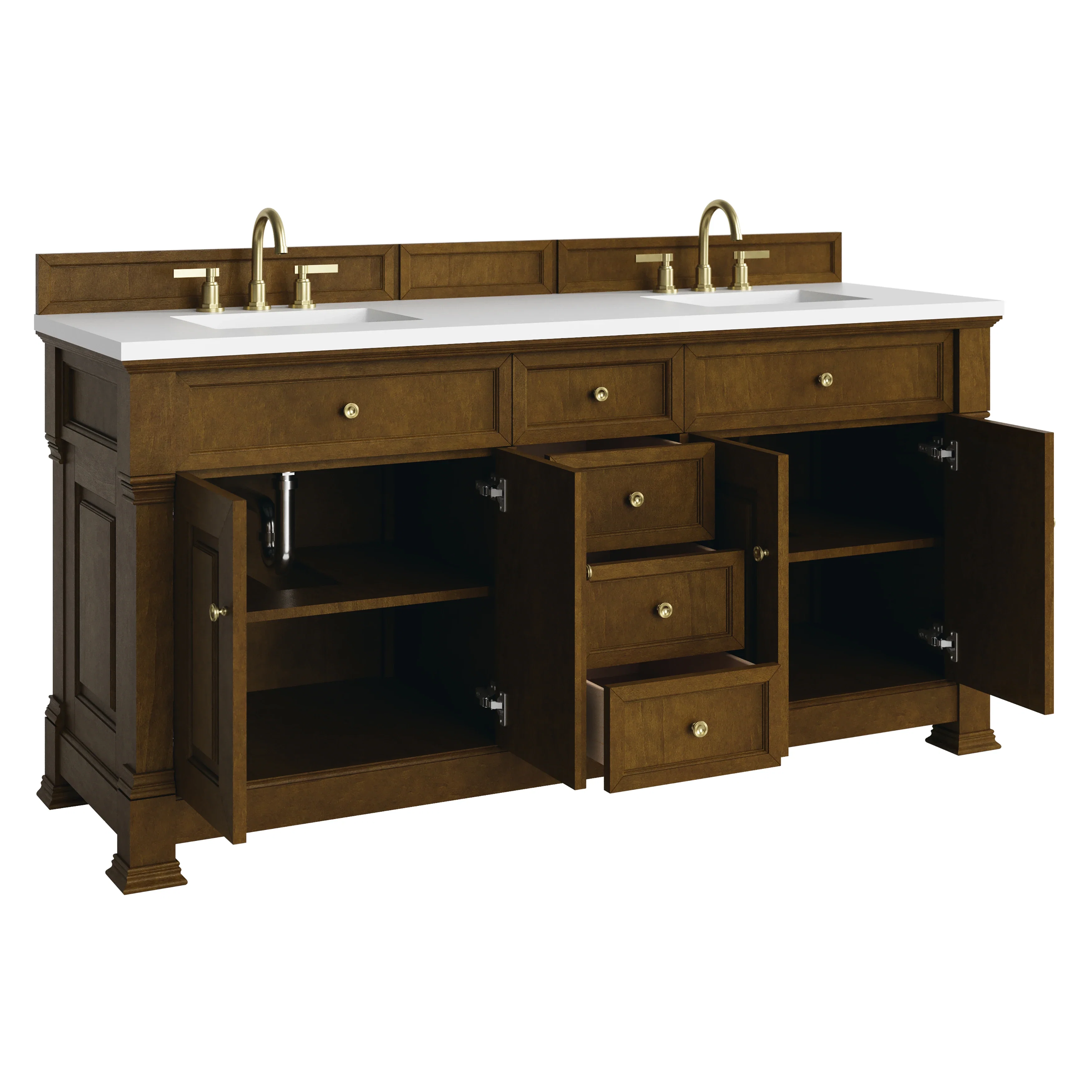 Brookfield 72" Double Vanity, Honey Oak,  w/ 3 CM White Zeus Silestone Top