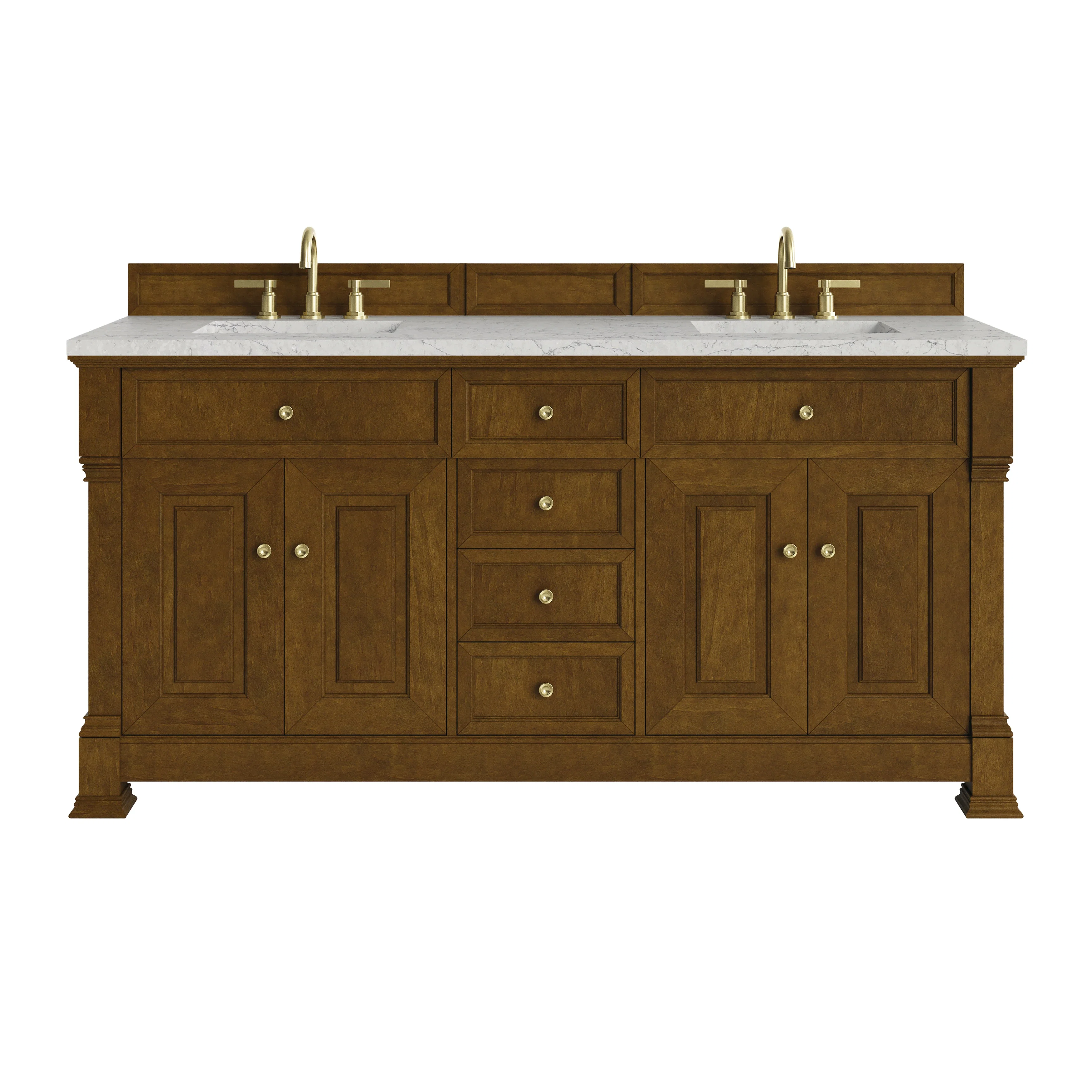 Brookfield 72" Double Vanity, Honey Oak w/ 3 CM Eternal Jasmine Pearl Silestone Top w/ FreePower Wireless Charger