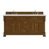 Brookfield 72" Double Vanity, Honey Oak w/ 3 CM Eternal Jasmine Pearl Silestone Top w/ FreePower Wireless Charger