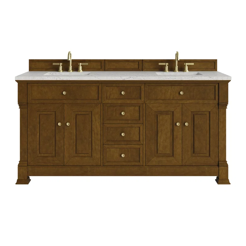 Brookfield 72" Double Vanity, Honey Oak w/ 3 CM Eternal Jasmine Pearl Silestone Top w/ FreePower Wireless Charger