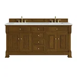 Brookfield 72" Double Vanity, Honey Oak w/ 3 CM Ethereal Noctis Silestone Top w/ FreePower Wireless Charger