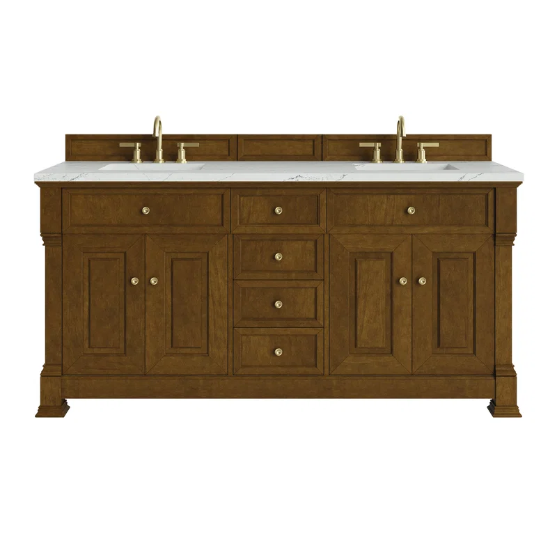 Brookfield 72" Double Vanity, Honey Oak w/ 3 CM Ethereal Noctis Silestone Top w/ FreePower Wireless Charger