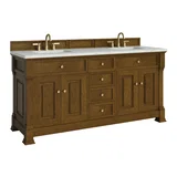 Brookfield 72" Double Vanity, Honey Oak w/ 3 CM Ethereal Noctis Silestone Top w/ FreePower Wireless Charger