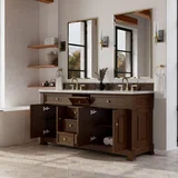 Brookfield 72" Double Vanity, Honey Oak w/ 3 CM Ethereal Noctis Silestone Top w/ FreePower Wireless Charger