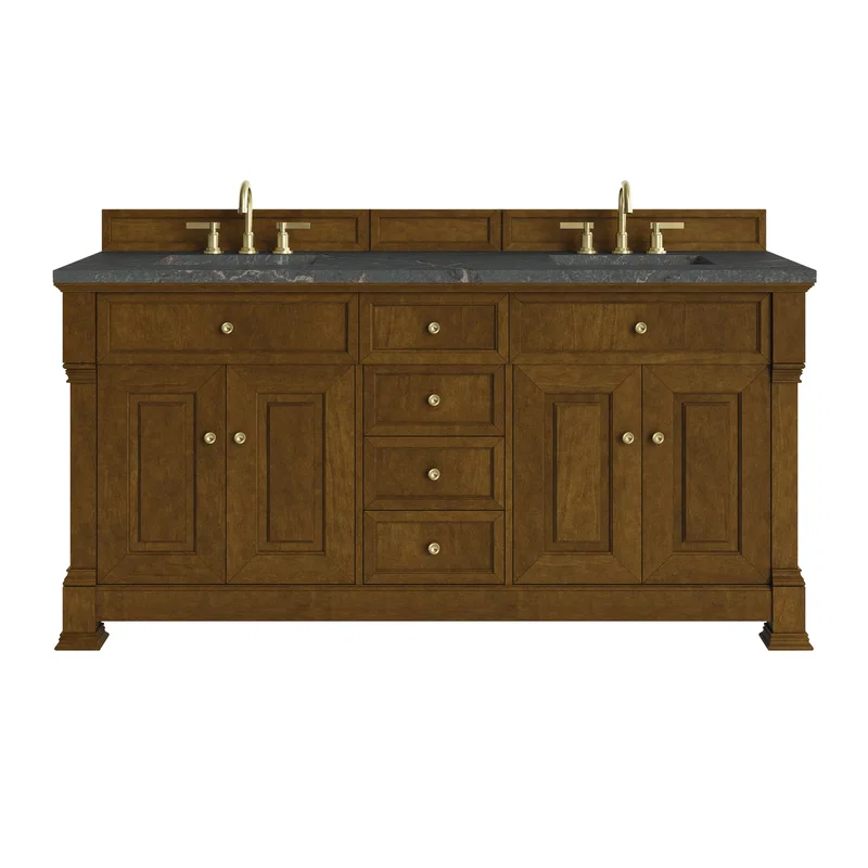 Brookfield 72" Double Vanity, Honey Oak w/ 3 CM Parisien Bleu Silestone Top w/ FreePower Wireless Charger