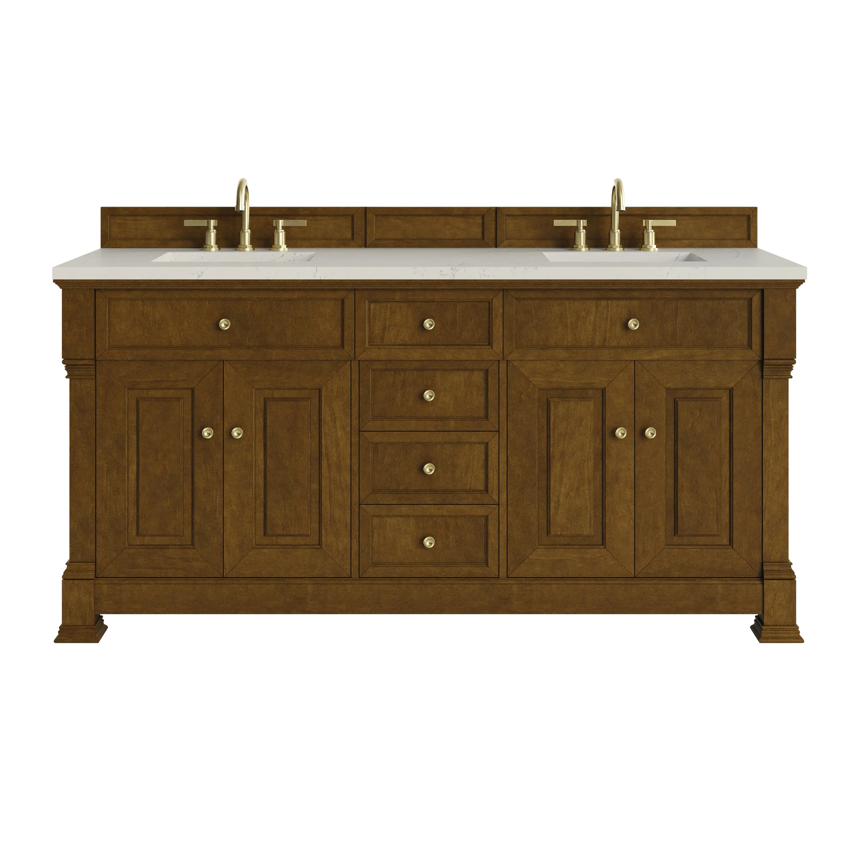 Brookfield 72" Double Vanity, Honey Oak, w/ 3 CM Siberian Silestone Top w/FreePower Wireless Charger