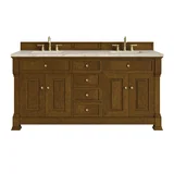Brookfield 72" Double Vanity, Honey Oak, w/ 3 CM Tajnar Eclos Top w/FreePower Wireless Charger