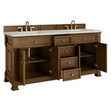 Brookfield 72" Double Vanity, Honey Oak w/ 3 CM Victorian Silver Silestone Top w/ FreePower Wireless Charger