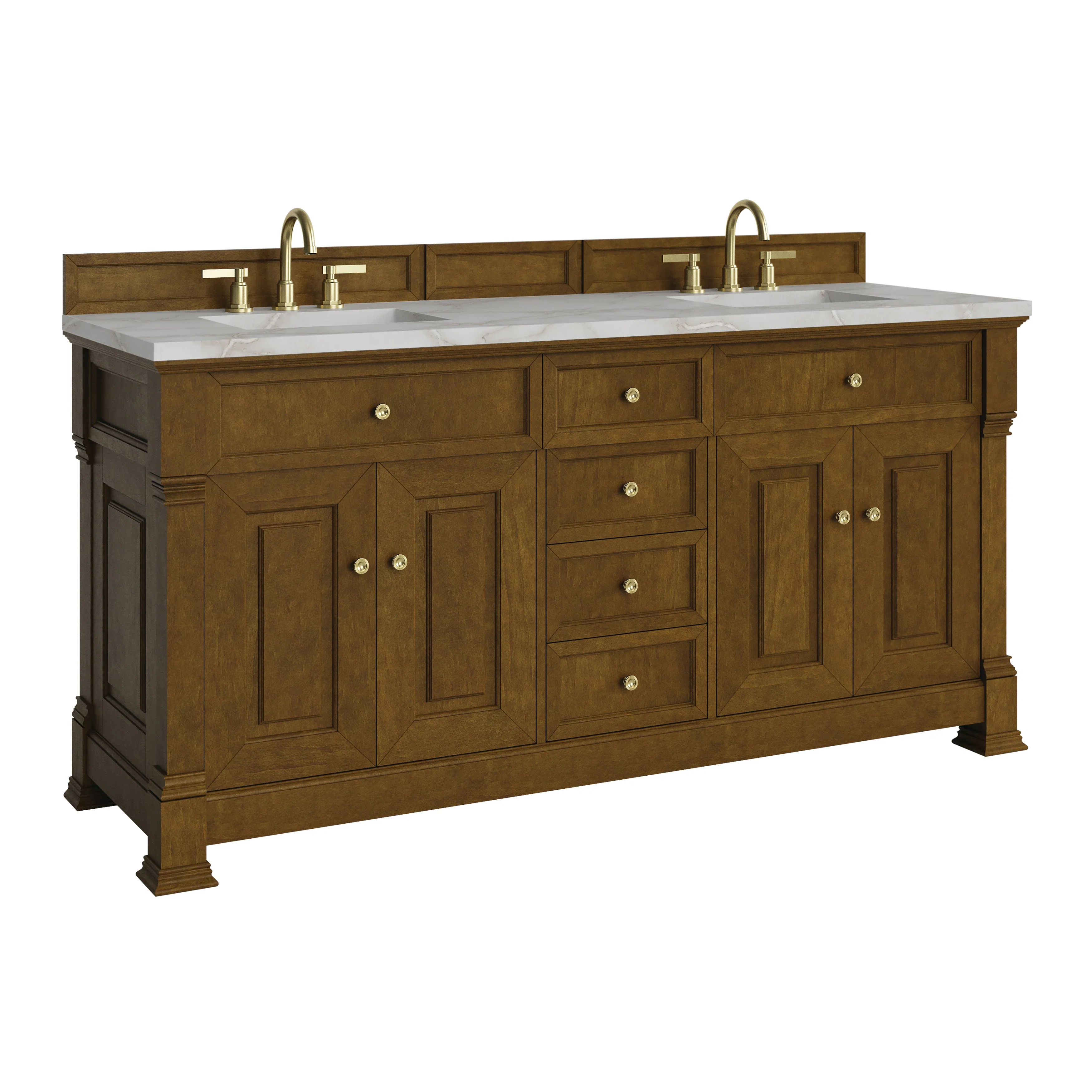 Brookfield 72" Double Vanity, Honey Oak w/ 3 CM Victorian Silver Silestone Top w/ FreePower Wireless Charger