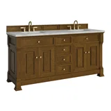 Brookfield 72" Double Vanity, Honey Oak w/ 3 CM Victorian Silver Silestone Top w/ FreePower Wireless Charger