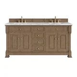 Brookfield 72" Double Vanity, Pecan w/ 3 CM Carrara White Marble Top