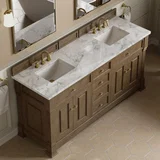 Brookfield 72" Double Vanity, Pecan w/ 3 CM Carrara White Marble Top