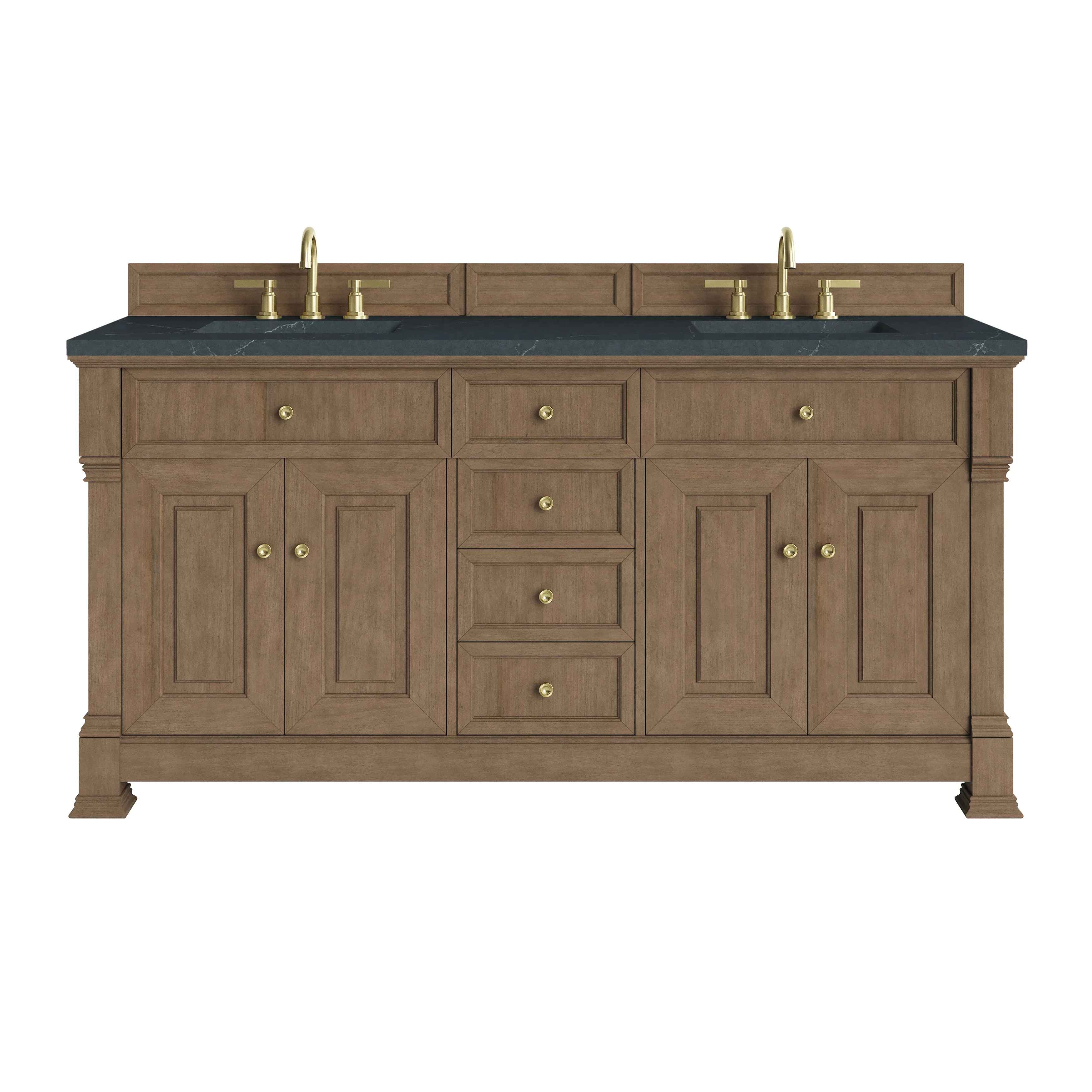 Brookfield 72" Double Vanity, Pecan, w/ 3 CM Charcoal Soapstone Silestone Top